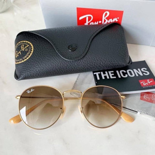 (ผ่อน0%) แว่นกันแดด ทรงยอดนิยม  Rayban RB3447 112/51  size 50mm. เลนส์สีชา ขอบทอง