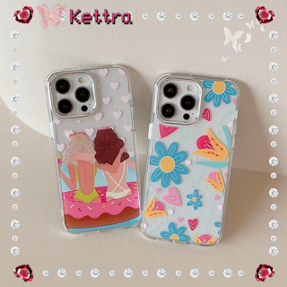 💜Kettra💜ป้องกันการหล่น ขอบเต็ม iPhone 11 14 pro max ดอกไม้ ลวดลาย เรียบง่าย เส้นขอบโปร่งใส case for iPhone 12 13