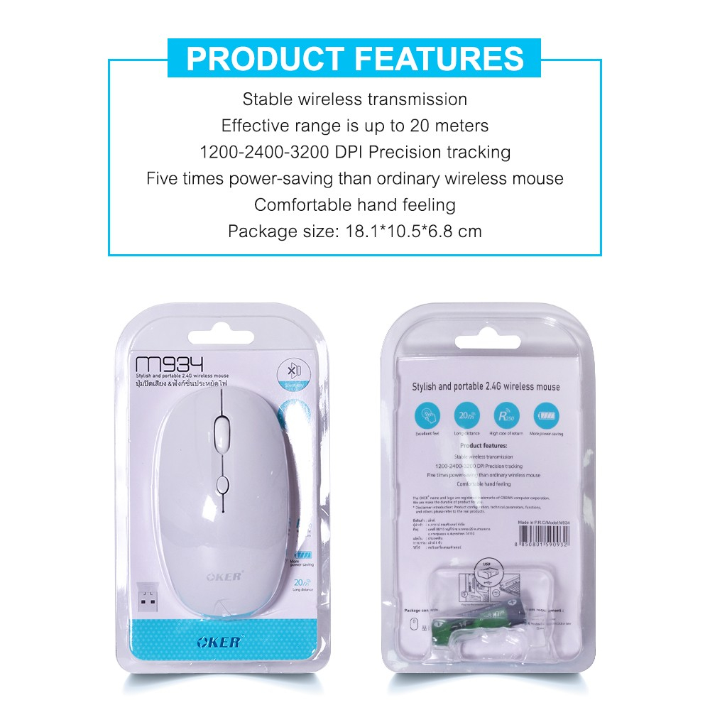 มาใหม่🚀ส่งเร็ว🚀OKER M934 WIRELESS MOUSE STYLISH PORTABLE 2.4G Wireless Silent เมาส์ไร้สาย เงียบไร้เสียง ปุ่มเงียบ # 934