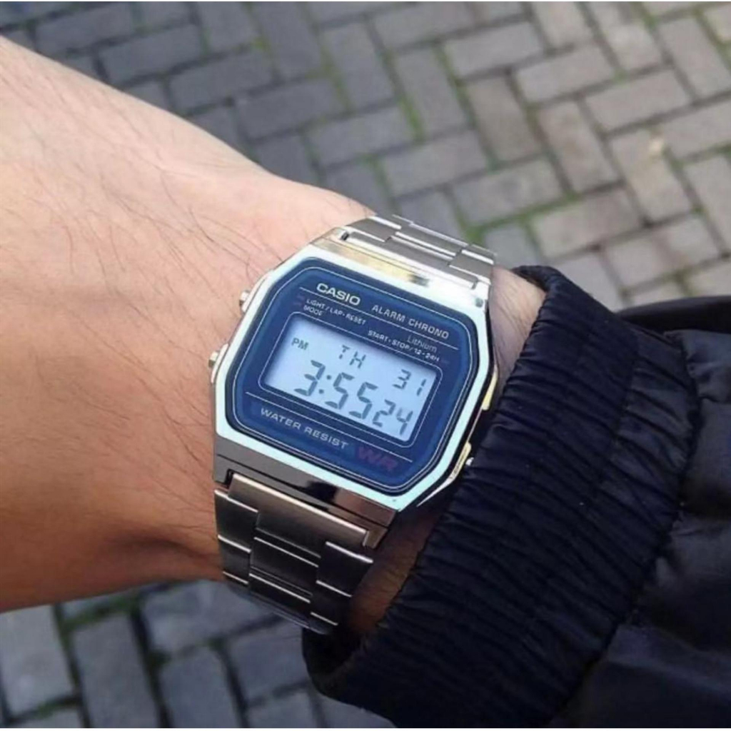 Casio นาฬิกาข้อมือผู้ชาย สายสแตนเลส รุ่น A158WA-1DF - สีเงิน