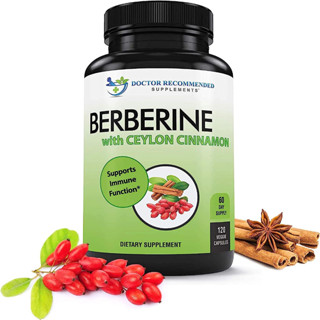 ลดน้ำตาลในเลือด Berberine with Ceylon Cinnamon - 1200mg Berberine &amp; 100mg Organic Ceylon Cinnamon - 120 Veggie Capsules