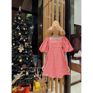1085เดรสกอตสีแดงแต่งแขนบอลลูน