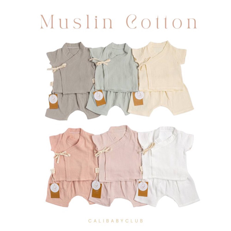 Cali ชุดเสื้อกางเกง เด็กอ่อน​ผูกหน้า 0-3 เดือน สีพาสเทล 🪸*ป้าย Cali baby
