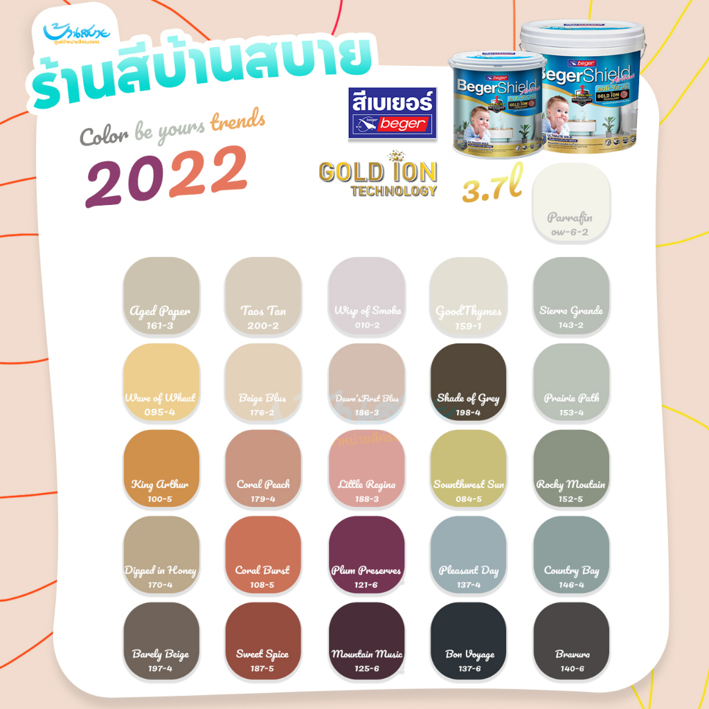 Beger เฉดสี 2022 กึ่งเงา AirFresh แอร์เฟรช ภายใน 3.7 ลิตร กึ่งเงา กลิ่นอ่อนสุด ทาแล้วเข้าอยู่ได้ทันที ปลอดภัย