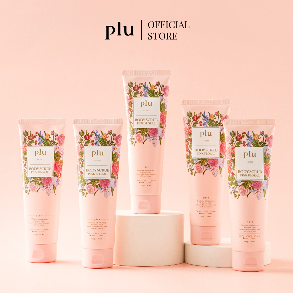 [5 PCS] PLU BODY SCRUB PINK FLORAL 200G (สครับผิวกาย มอบความชุ่มชื้นแก่ผิวอย่างล้ำลึก)