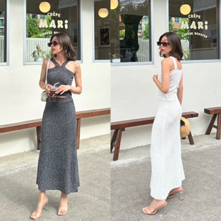 Nudeaholic 💚 9001 Knit set Halter V neck Top + Maxi Skirt  เซ็ตนิต 2 ชิ้น เสื้อจะเป็นสาย v ไขว้หน้า กระโปรงทรงเอ