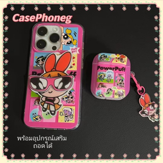 🍑CasePhoneg🍑ขาตั้ง ถอดได้ ป้องกันการหล่น ขอบเต็ม iPhone 11 14 pro max การ์ตูน พาวเวอร์พัฟฟ์เกิลส์ case for iPhone 12 13