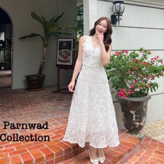 PW_Maxi Dress แขนกุดลูกไม้ช่วงคอและแขนแต่งระบายลูกไม้เล็กน้อยเพิ่มความเก๋ของชุด รุ่นนี้ลูกไม้นิ่มไม่คัน ใส่ได้ทุกโอกาสเล