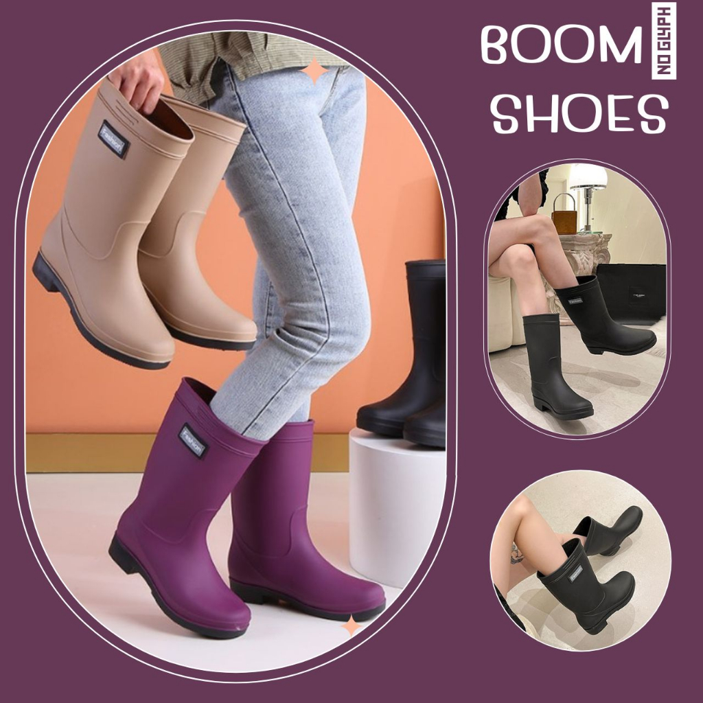 BOOM รองเท้าบูทยางแฟชั่นสีพื้น กันน้ำกันลื่น 3 สี