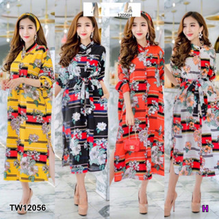 TW12056 Maxi Dress เดรสเชิ้ตยาวคอจีน