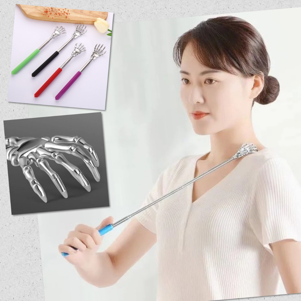 ไม้เกาหลัง มือกระดูก ปรับสั้น-ยาว ยืดหดได้ เกามันสะใจ สแตนเลส ขนาดพกพา มีที่หนีบกระเป๋า เกรดพรีเมี่ยม