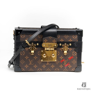 LV PETITE MALLE PM BROWN MONOGRAM BLACK CANVAS GHW MICRO