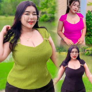 เสื้อนมโตสาวอวบปอปัง อก38-44 ยาว 22 เรียบหรูผ้าสีสวยสีสด แต่งโซ่เก๋ๆ2ข้าง **รุ่นคอยูผ้าท๊อฟฟี่โซ่แขน**