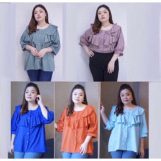 สินค้ายอดฮิต !!! เสื้อคอกลม ระบายหน้า รอบอก 54” เสื้อผ้าสาวอวบ ✨ plussize ไซส์ใหญ่ สาวอวบ