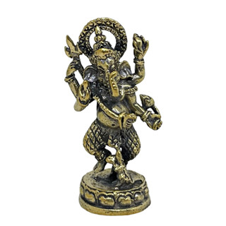 พระพิฆเนศ ปางนาฏราช นฤตยะคณปติ หนูมิสิกะ วัสดุทองเหลือง สูง 3.5 ซม. Ganesha Mini Brass Statue #18 Home Decor by Boss