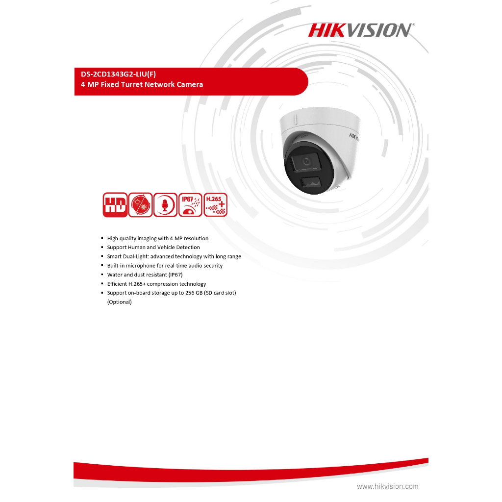 HIKVISION กล้องวงจรปิด IP 4MP มีไมค์ในตัว รุ่น DS-2CD1343G2-LIU - แบบเลือกซื้อ