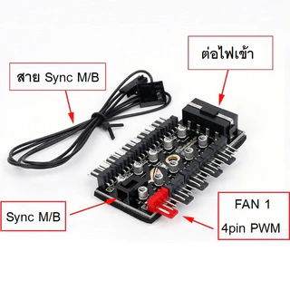 HUB ต่อพ่วงพัดลมคอม Fan Hub 4 pin PWM 10 port M/B Sync SATA/Molex Power supply
