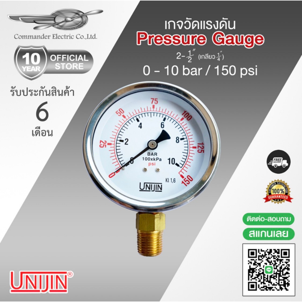 Pressure gauge เกจแรงดัน 0 - 10 Bar / 150 Psi