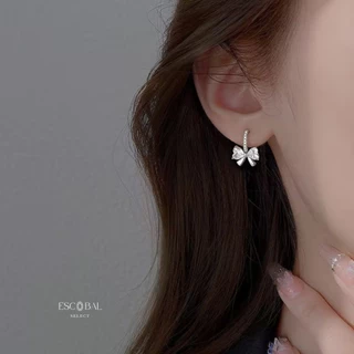 ESCOBAL ต่างหูเงินแท้ Rhinestone Bow จี้เพชร Moissanite ต่างหูโบว์ประดับเพชร ต่างหูแฟชั่น วาเลนไทน์