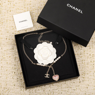 Chanel สร้อยคอรูปหัวใจ 23P สีทองอ่อน บวก ไข่มุก