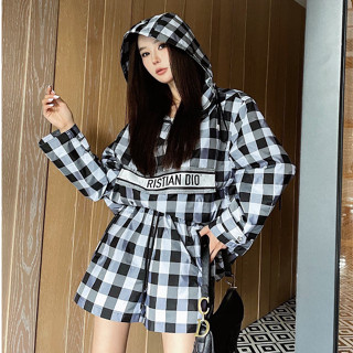 DIOR HOODED SET ชุดเซต ชุดเซท เสื้อ สเวตเตอร์ ลายทางขาวดำ + กางเกงขาสั้น ดิออร์