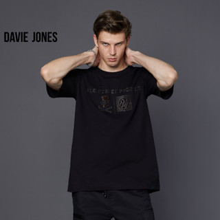 DAVIE JONES เสื้อยืดโอเวอร์ไซซ์ พิมพ์ลาย สีดำ Graphic Print Oversized T-Shirt in black WA0171BK 172BK