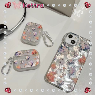 💜Kettra💜รุ่นโซ่ ป้องกันการหล่น ขอบเต็ม iPhone 11 14 pro max สีเงิน ดอกไม้ ลวดลาย เส้นขอบโปร่งใส case for iPhone 12 13