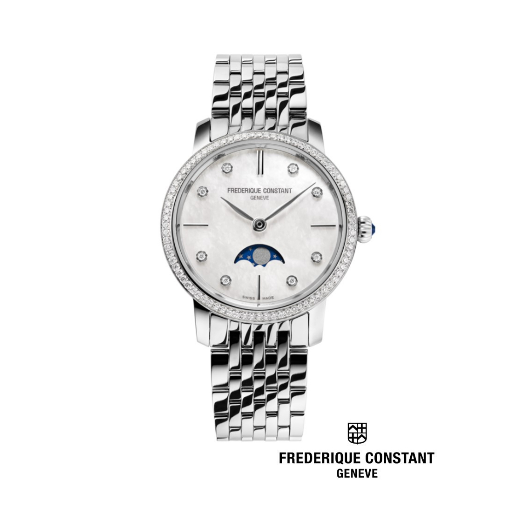Frederique Constant Quartz FC-206MPWD1SD6B Moonphase Diamonds Slimline Ladies Watch