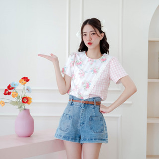 02-279 Dolly Pink Floral Blouse - 5 ไซส์