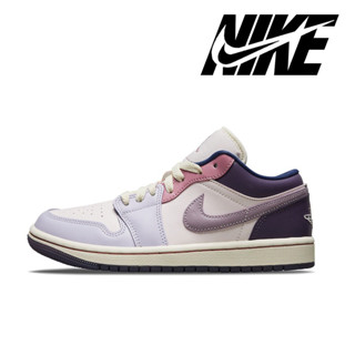 Nike Air Jordan 1 Low เทรนด์แท้ 100% ไข่อีสเตอร์สวมรองเท้าผ้าใบสีชมพูอมม่วง