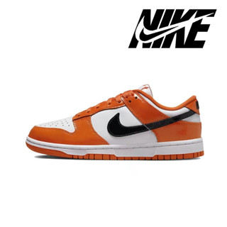 Nike Dunk Low ESS Patent Leather Street Style Low Top White Black Orange Sneakers ของแท้ 100%