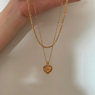 HER OBJECTIVE_DOUBLE LAYER WITH HEART PENDANT NECKLACE