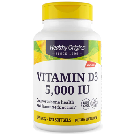 วิตามินดี3, Healthy Origins Vitamin D3 5000 IU 120 Softgels