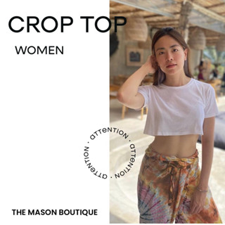 The Mason Boutique เสื้อยืดคอกลม เอวลอย  100% USA Cotton รุ่น ครอป | Women T-shirt Basic Crop Top