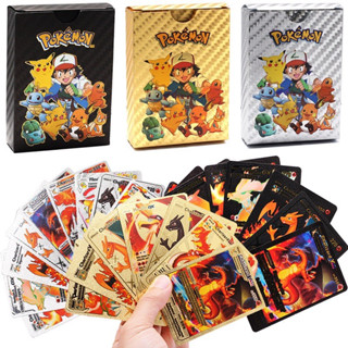 Pokemon Gold 55 pcs การ์ด Pokemon โลหะทอง Super Card Vmax GX Charizard Pikachu คอลเลกชันหายาก TY216