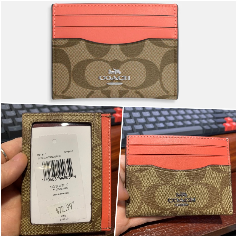 [พร้อมส่ง] นำเข้าจากอเมริกา Coach กระเป๋าใส่บัตร ลาย C สีส้ม รุ่น Slim Id Card Case In Signature Can