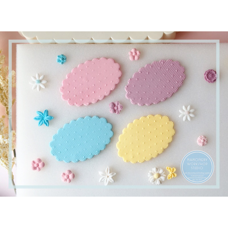 🌿🍰แผ่นน้ำตาลป้ายเปล่า(ทานได้) แบบรีหยัก มีลายนูนแพค4ชิ้น/37฿🎂🌿
