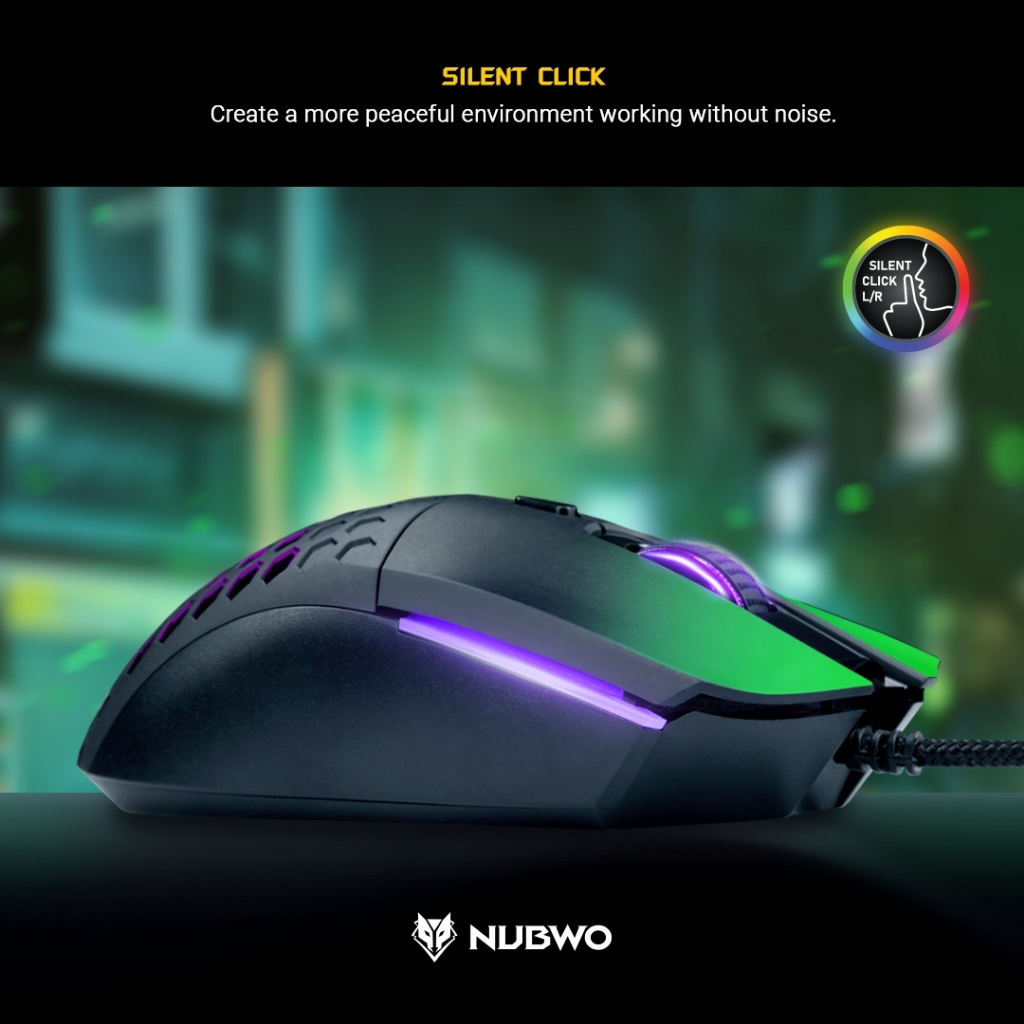 🎮 GAMING NUBWO NM-94M GAMING MOUSE เมาส์เกมมิ่ง มีไฟ RGB MURDERER SILENT Macro เมาส์มาโคร เสียงเงียบ ปรับ DPI 6400 NM094