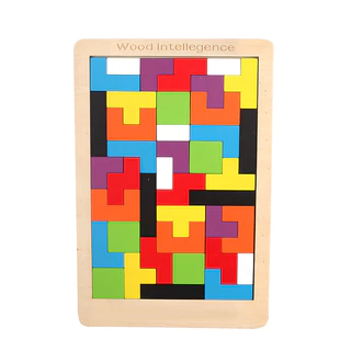 ของเล่นไม้บล็อกอาคาร Tetris ของเล่นไม้ปริศนาเพื่อการศึกษาเบื้องต้นสำหรับเด็กผู้ชายและเด็กผู้หญิง