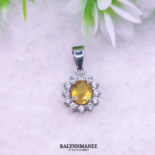 J6404 จี้พลอยบุษราคัมแท้ ( Yellow sapphire ) ตัวเรือนเงินแท้ 925 ชุบทองคำขาว