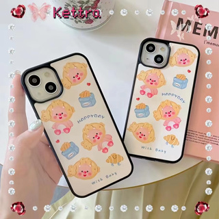 💜Kettra💜การ์ตูน สาวน่ารักหัวใจ หวานสวย iPhone 11 14 pro max ป้องกันการหล่น ขอบเต็ม ขอบดำ case for iPhone 12 13