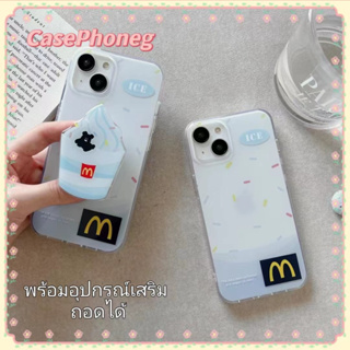 🍑CasePhoneg🍑ขาตั้ง ถอดได้ ป้องกันการหล่น ขอบเต็ม iPhone 11 14 pro max เส้นขอบโปร่งใส สีฟ้า แฟชั่น case for iPhone 12 13