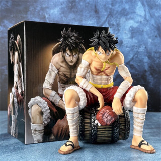 ลูฟี่ One Piece Monkey D. Luffy Sitting Eat Meat 3 Faces Changing PVC Figure 19 cm