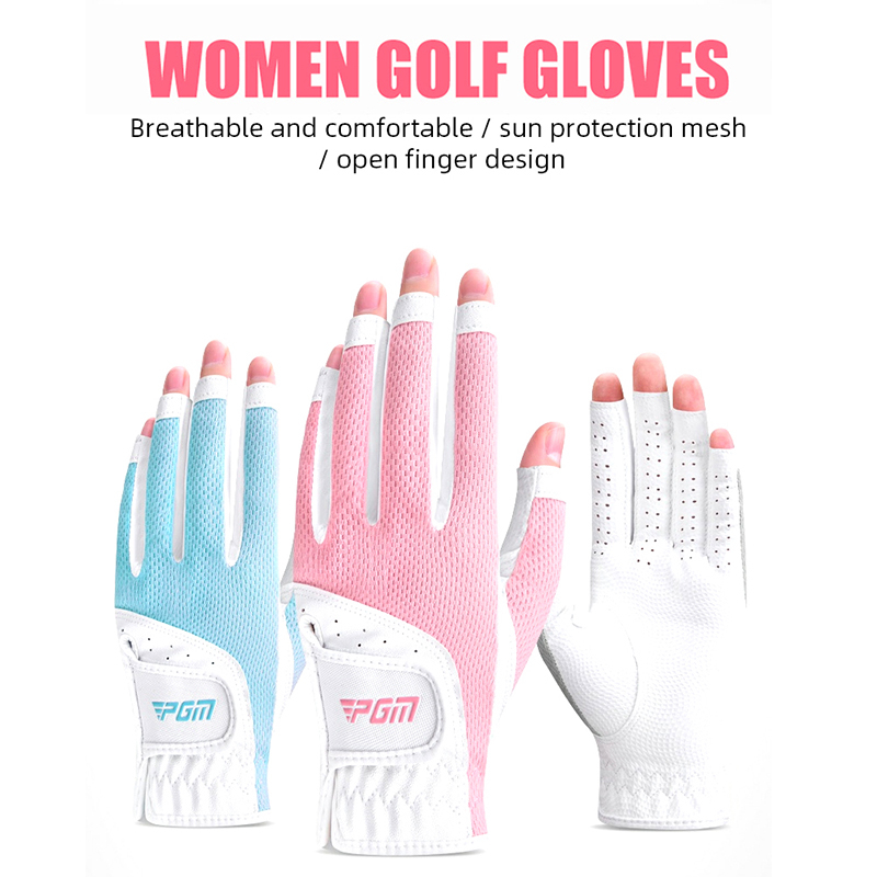 ถุงมือกอล์ฟสำหรับผู้หญิง PGM แบบเปิดนิ้ว 1 คู่ (ST032) Golf Gloves PGM For Women สีฟ้า/สีเทา/สีชมพู