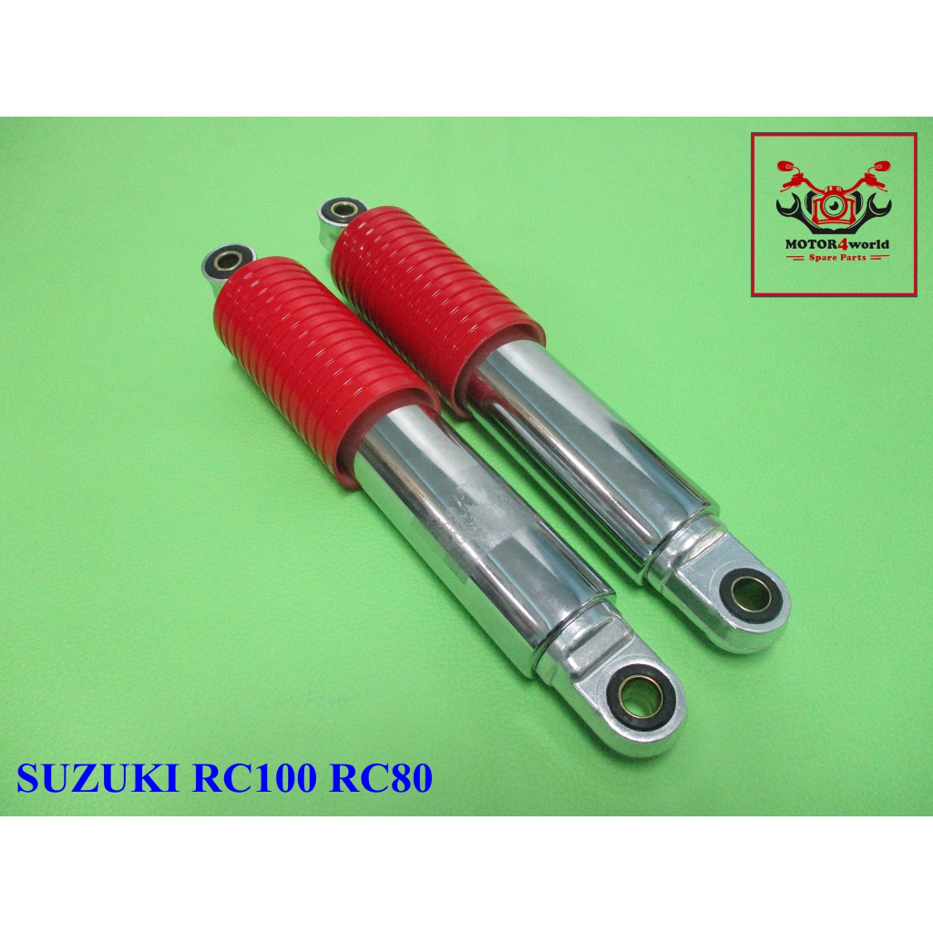 SUZUKI RC100 RC80 -- REAR SHOCK SET "RED" (280 mm.) // โช๊คหลัง กระบอกแดง (ยาว 280 มม.)