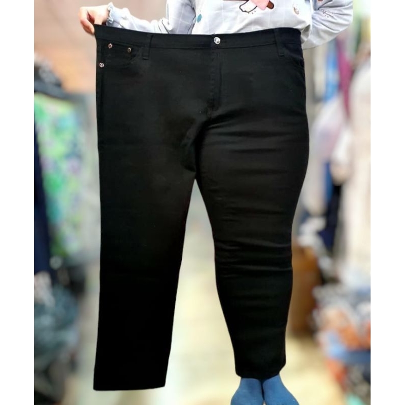 กางเกงยีนส์ขายาว เอว 36 - 52 ผ้ายืด สีดำสนิท สียีนส์ กางเกงยีนส์ยืด กางเกงผ้ายืดขายาว ( นิภา )