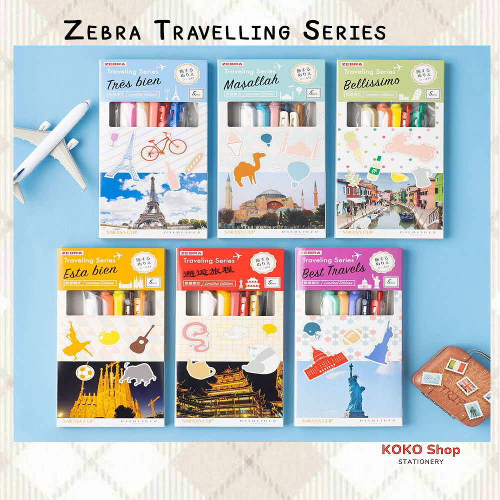 ชุด Zebra Travelling Sarasa Clip Mildliner Traveling Series Set เทพีเสรีภาพ/USA SE-TR-5CU Zebra