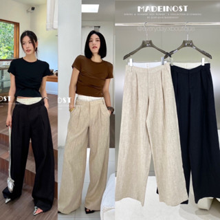 MADE LINEN TROUSERS🥟(S,M 790฿ฟรีส่ง) กางเกงขายาวผ้าลินินแท้ แบบหนาไม่บาง แต่งของเอวบนเป็นขอบboxer t.house