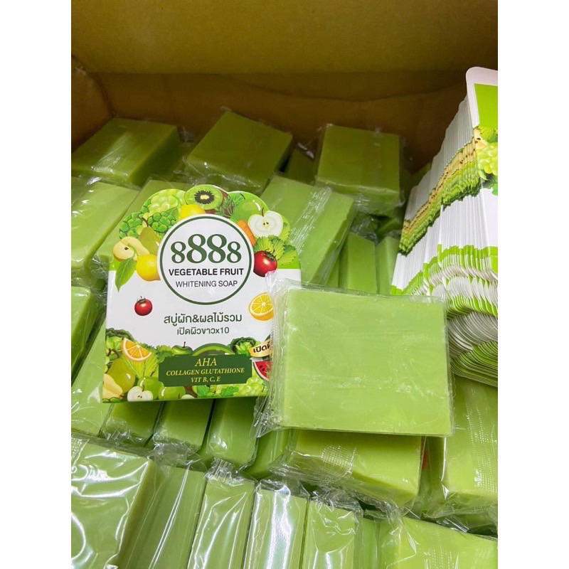 สบู่8888ผัก&ผลไม้รวมรวมเปิดผิวขาวx10 กล่องเขียว80g