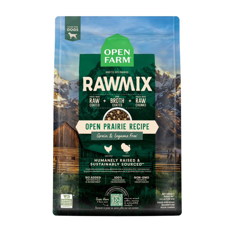 (Best by Oct 08, 2024) อาหารสุนัข Open Farm สูตร Raw Mix Grain & Legume Free Open Prairie Recipe ขนา